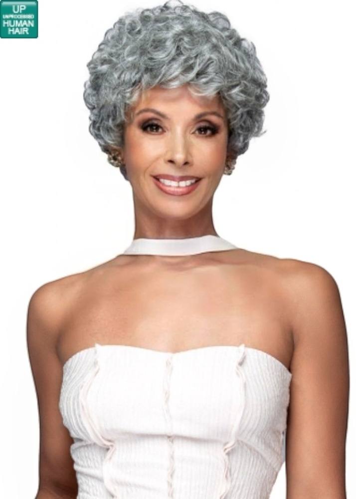 Grey Human Hair Wig for Mature Women