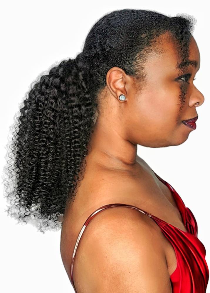 Long coily human hair ponytail