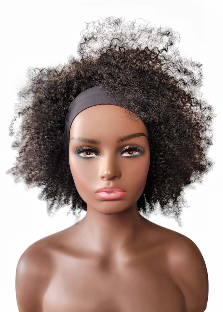 Human hair afro headband wig