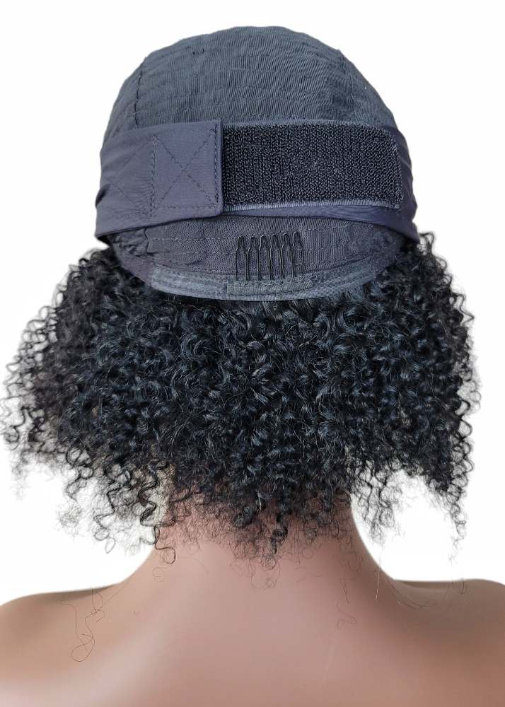 Inside cap coily human hair headband wig