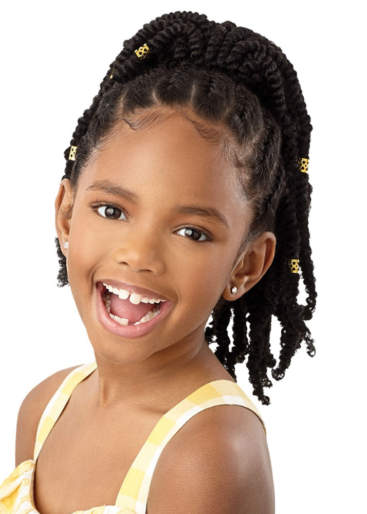 Gold Cuffed Bomb Twists 12" Lil Looks Drawstring Pony Synthetic Pre-braided ponytail for kids - Front 2