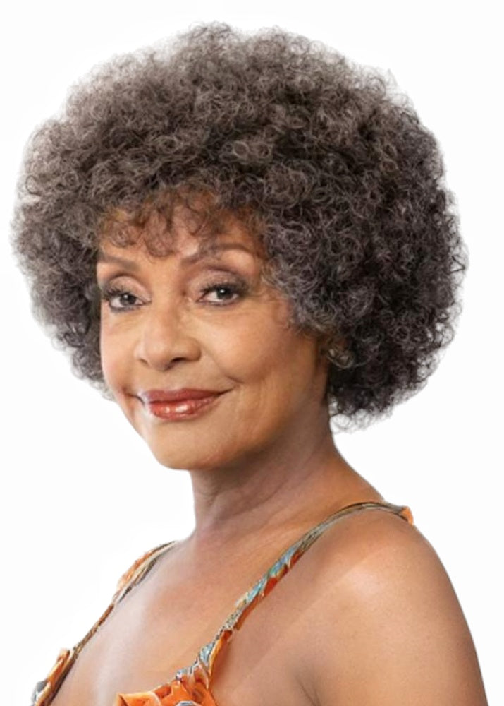 Grey Human Hair Coily Afro Wig