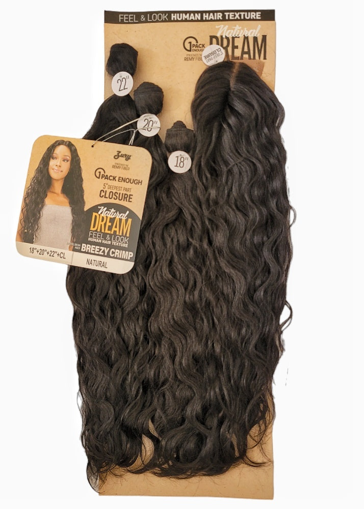 Natural Dream Breezy Crimp Bundles and Closure Natural