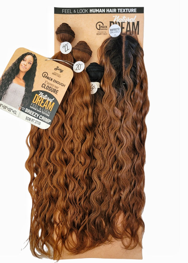 auburn wavy long human hair like bundles plus closure