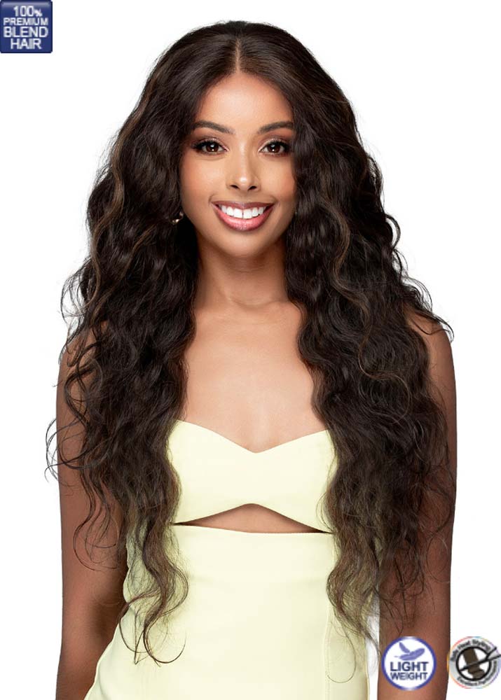 Extra long Human hair blend wig on a full lace base.