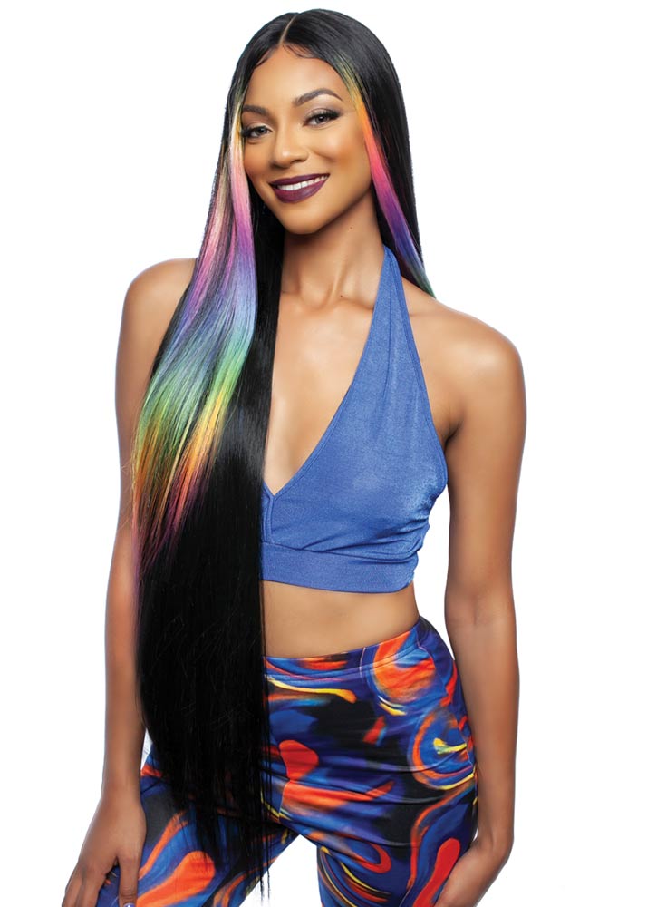 Very long Black wig with rainbow highlights Whitney BSHC291