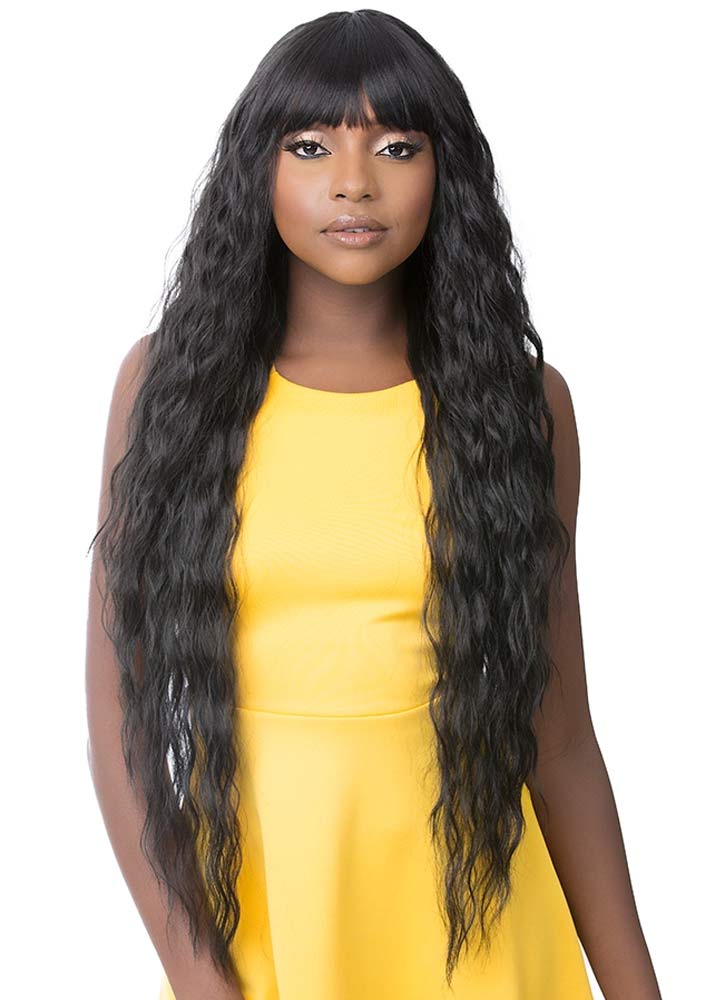Thigh length wavy wig with fringe