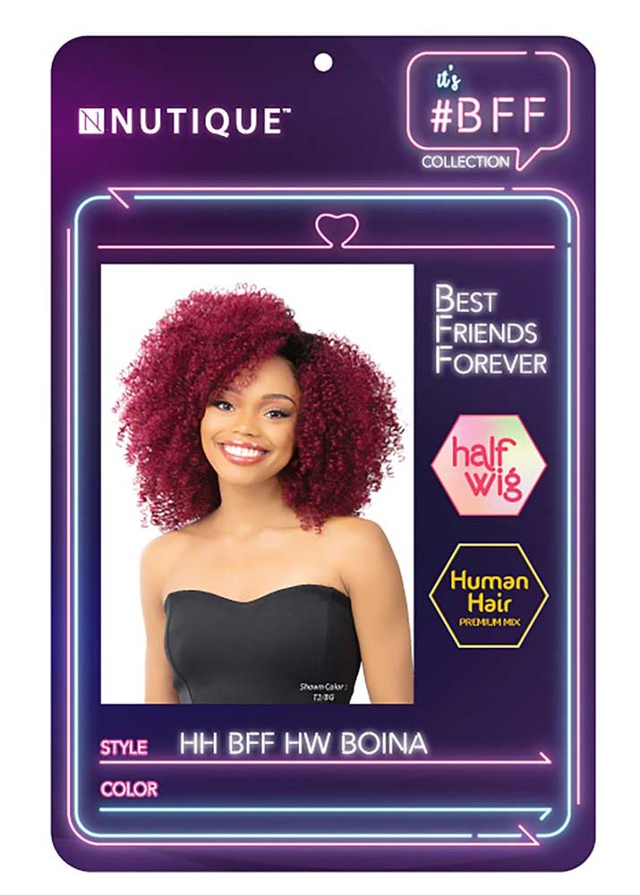 label nutique red curly half wig