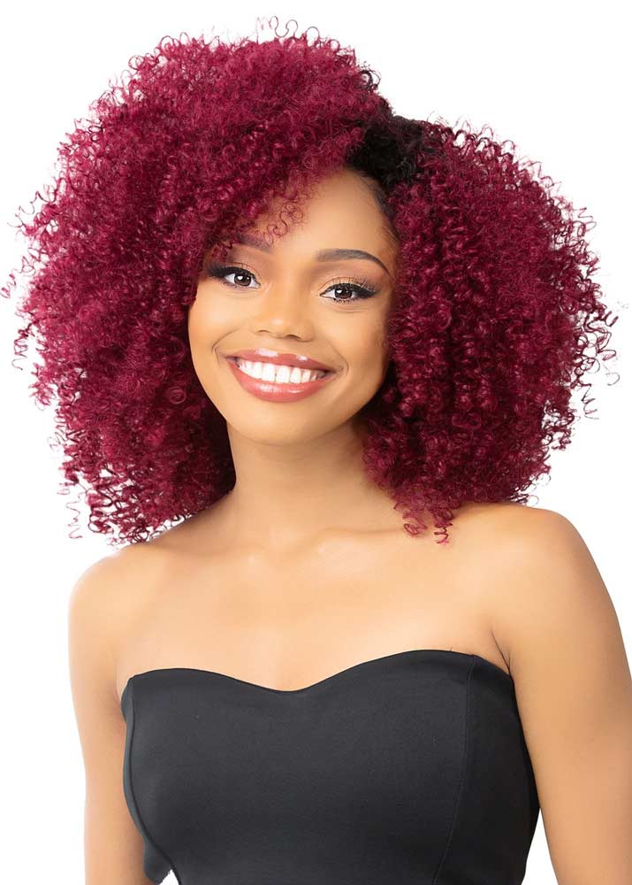 nutique red curly half wig