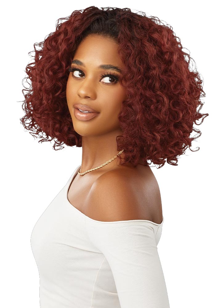 Red Brown Curly short afro half wig Robbie outre