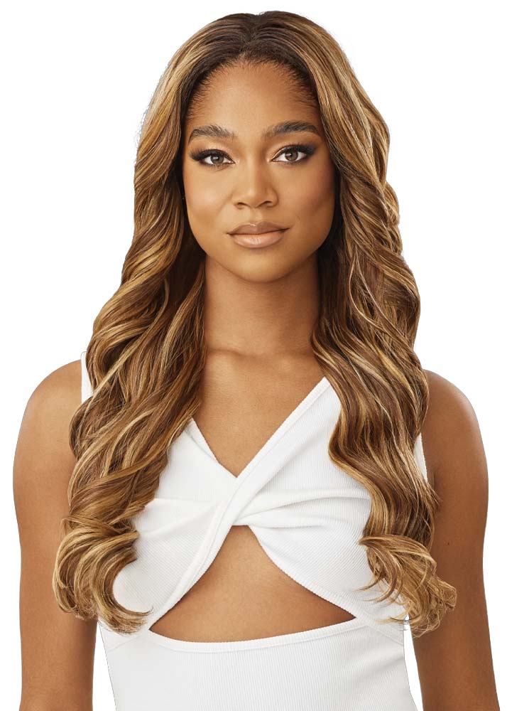 Blonde Brown Long Barrel Curl Half Wig on Black Woman