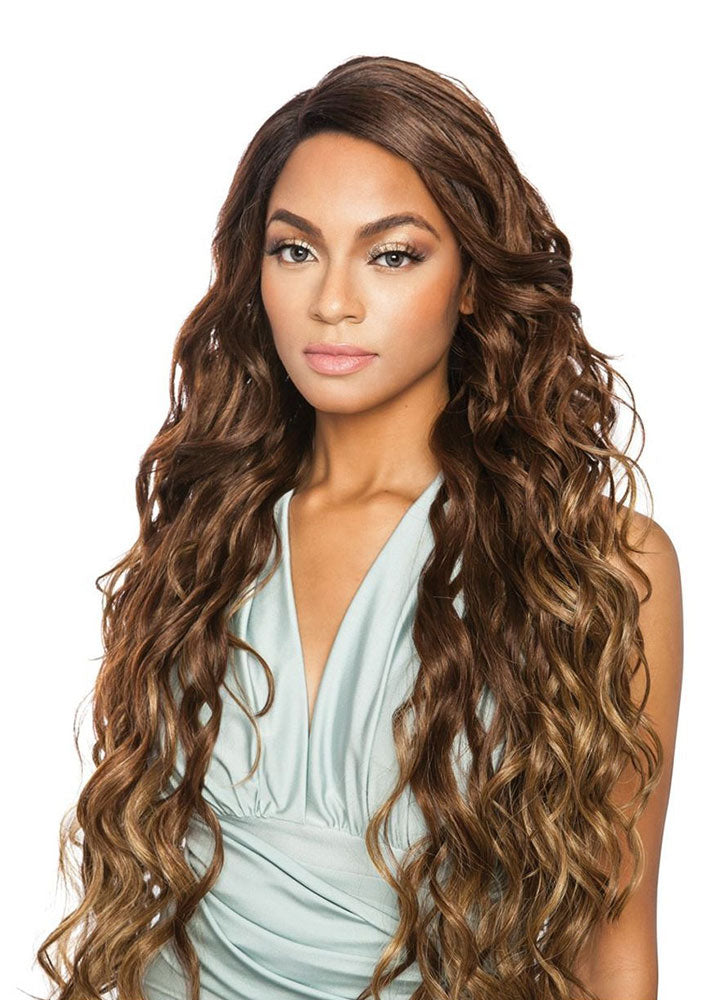BS298 Brown Sugar Human Hair Mix Long Wavy Wig Mane Concept UK - Front