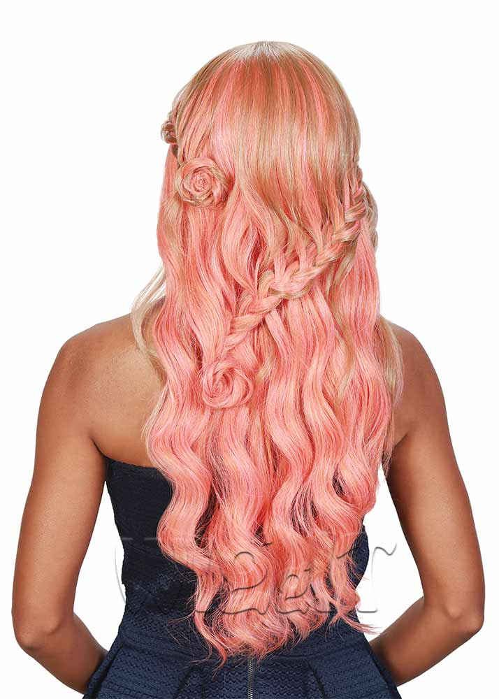 BYD LACE H ROME Barbie Doll Style Wig Coral Peach Zury Hollywood UK Back View