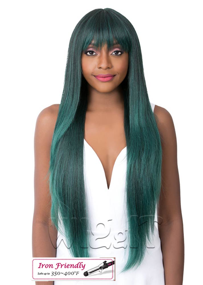 Casio Bang Wig Full Cap Extra Long Straight Wig with Fringe It's A Wig UK Dark Teal