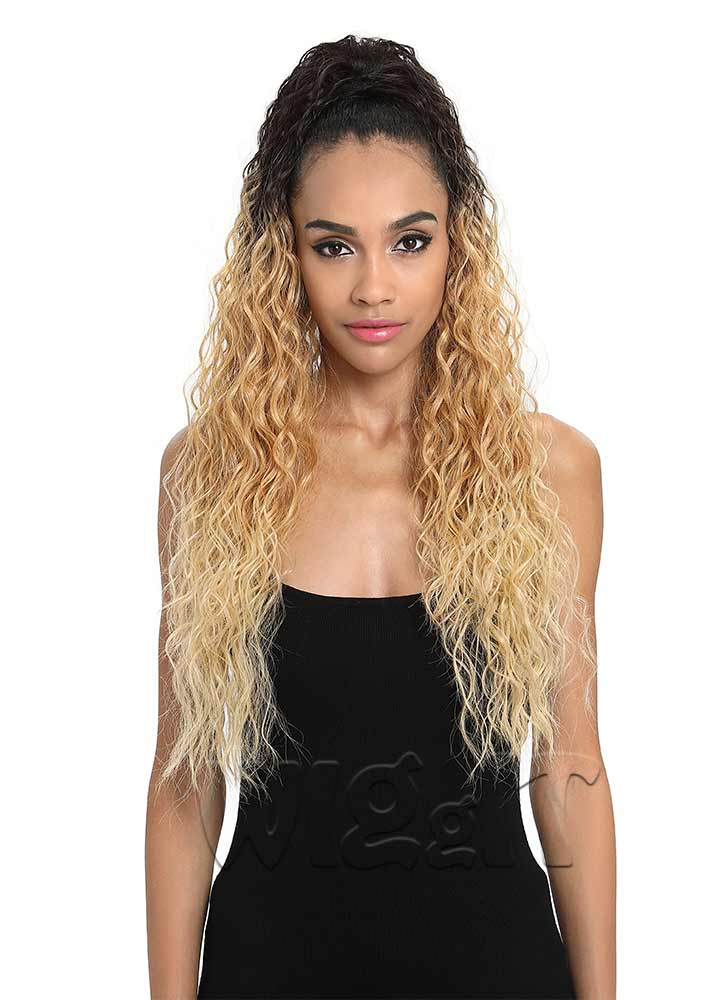 EZ Belle Long Curly Synthetic Ponytail Sleek Hairpiece Ombre UK