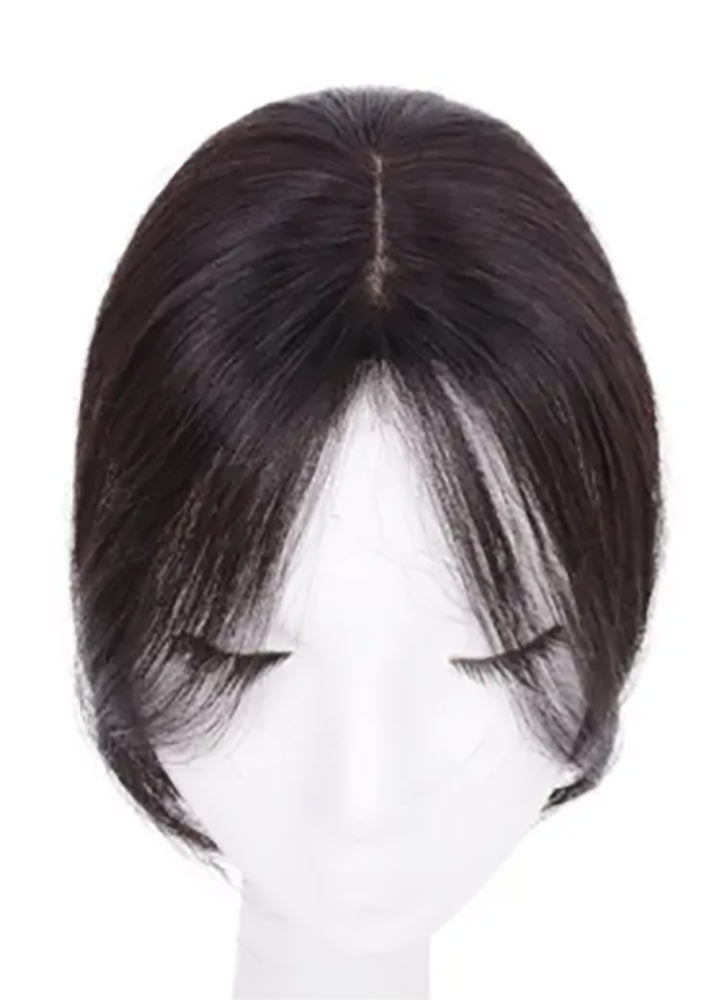 Human hair topper with fringe centre