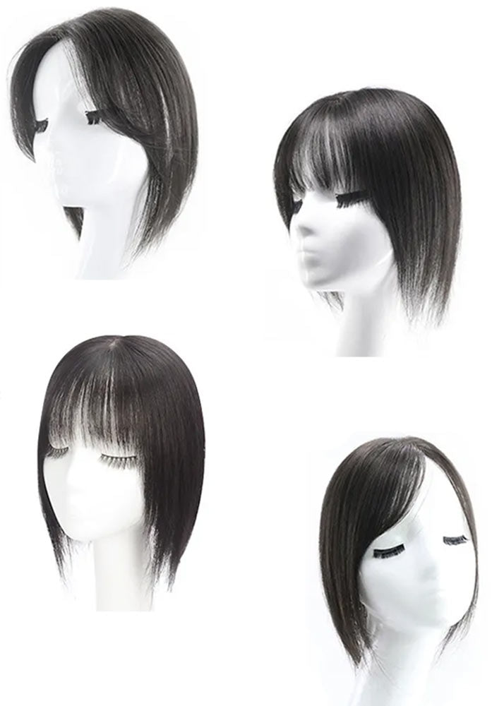 Human hair topper with fringe
