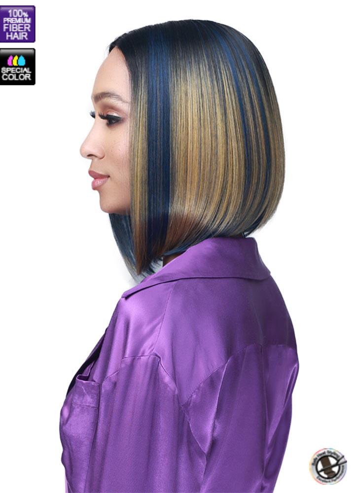 Blue and gold lace front wig