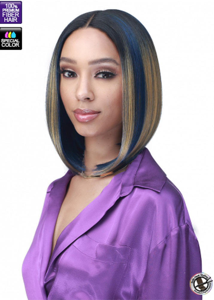 Blue and gold lace front wig bob