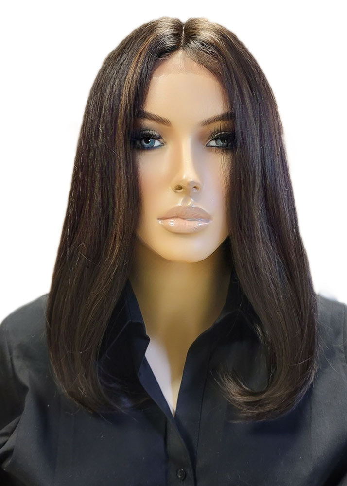 Brown Human Hair Lob Lace Front Wig