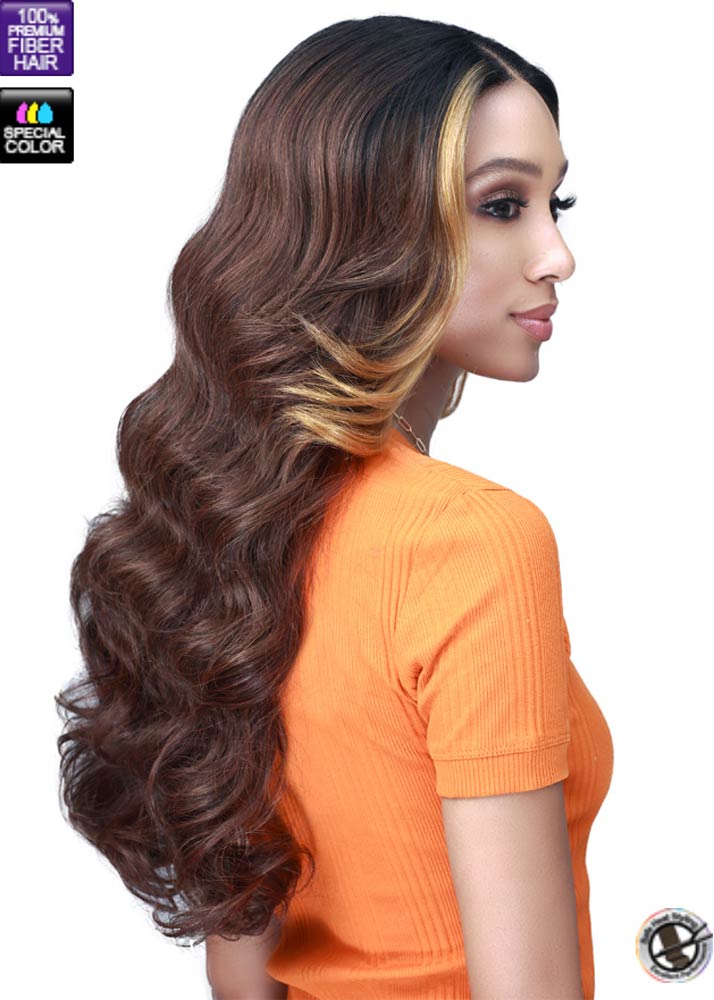 fatima wig bobbi boss brown with honey money piece highlights side