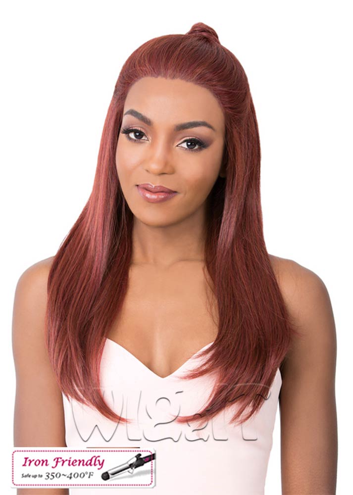 Swiss Lace Phyllis RED/SANGRIA It's A Wig UK with bun