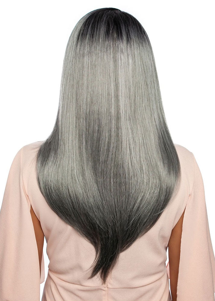 Cancer RCLD204 Red Carpet It's Your Lucky Day Synthetic Straight Lace Part Wig - SR1B/BlackSilver Back View