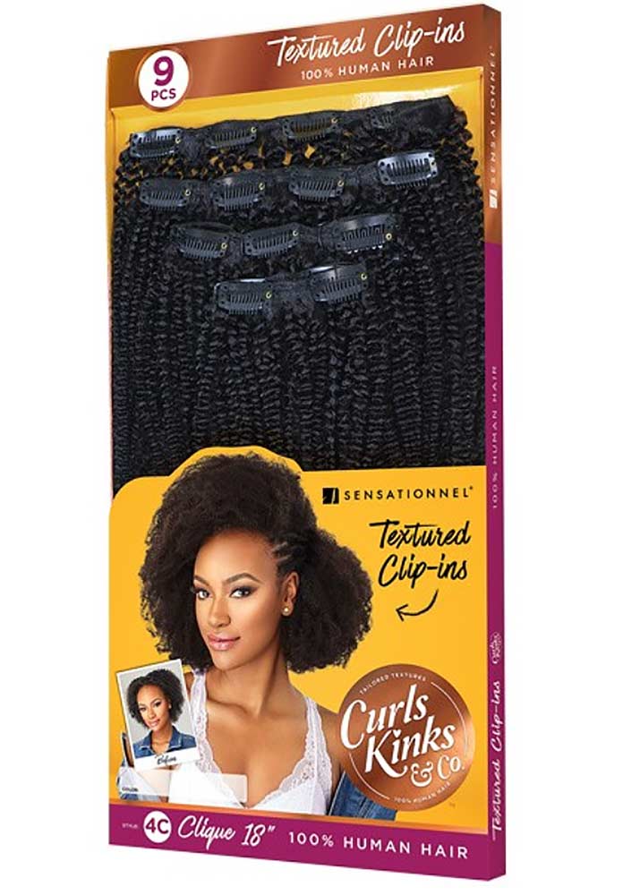 Sensationnel Human Hair Curls Kinks & CO Textured Clip In Extension - HH 4C CLIQUE 9PCS box