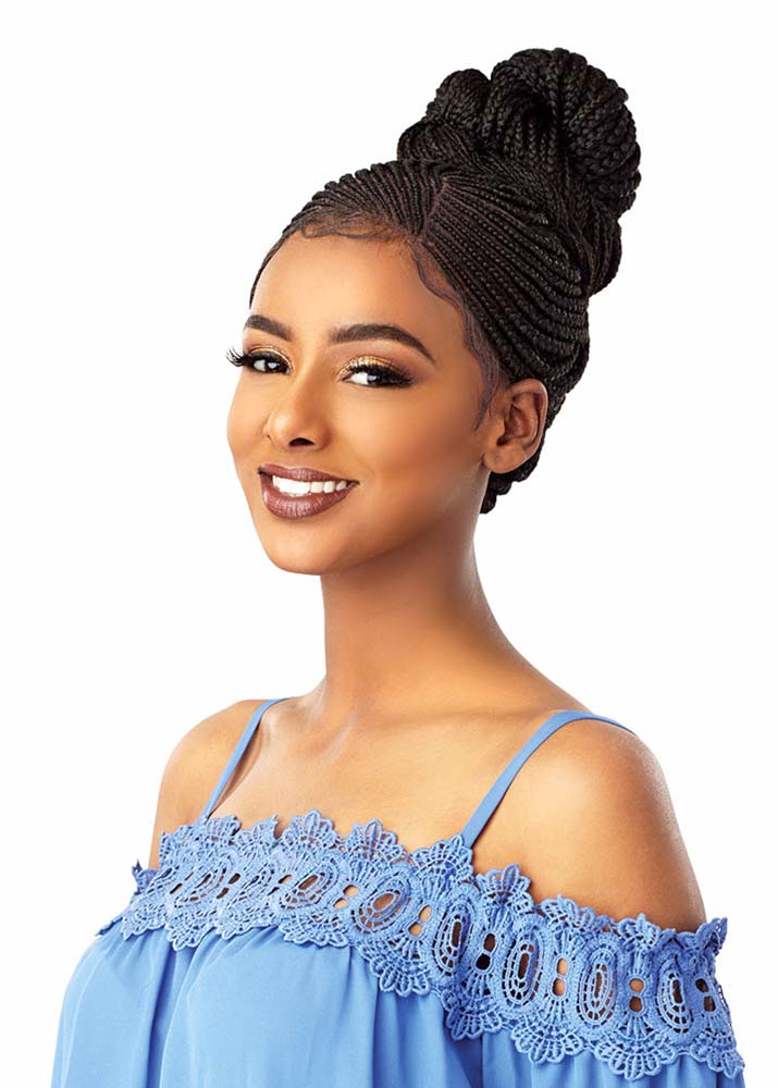 Side Part Corn Row 13 x 5 Swiss Lace Wig Sensationnel UK Updo Style