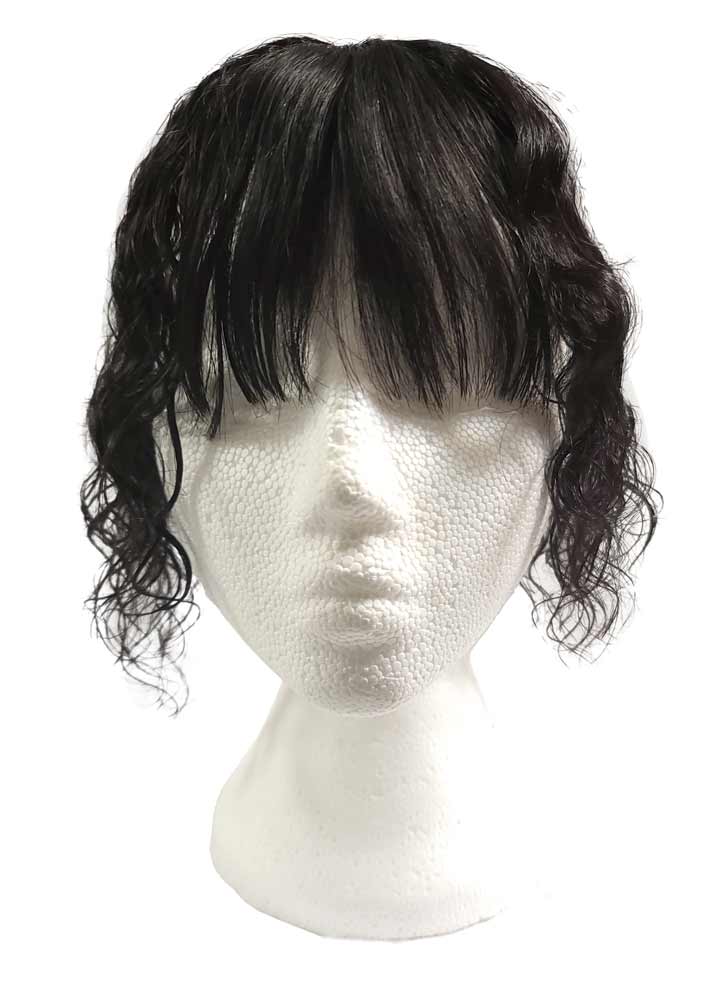 Curly human hair topper for androgenic alopecia