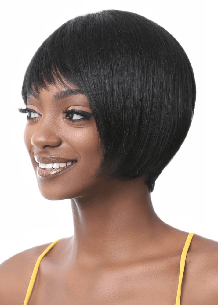 Woman with a stylish black bob haircut 