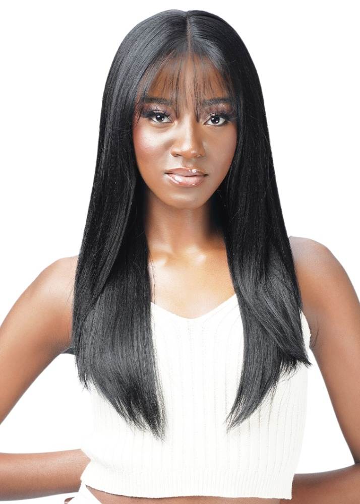 Long feathered wig with see through bangs