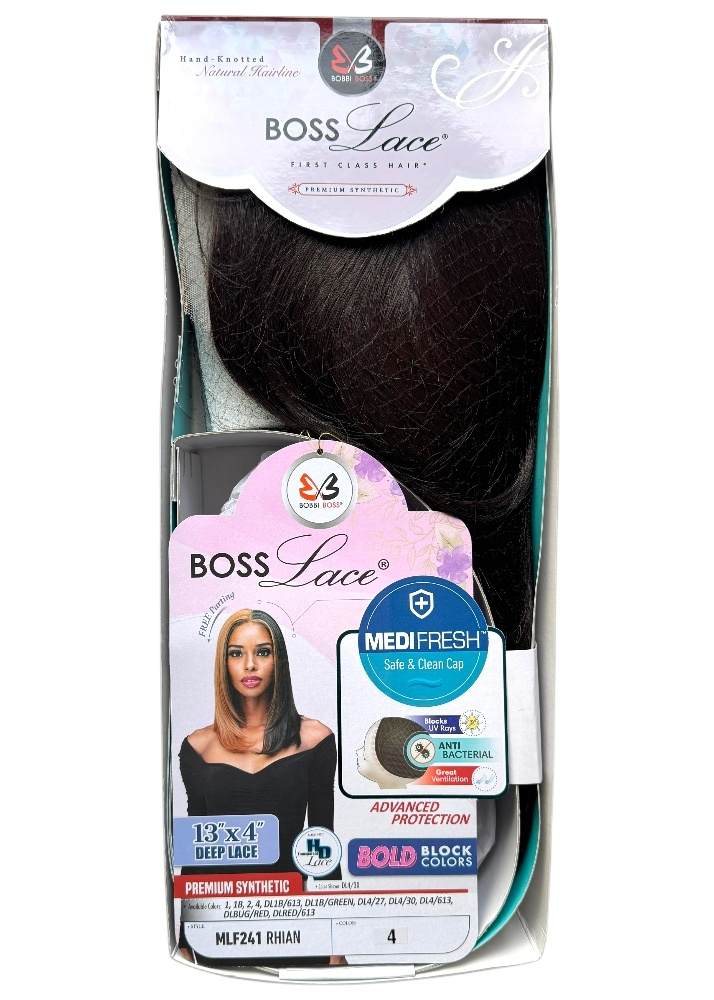 Packaged dark brown Boss Lace wig.