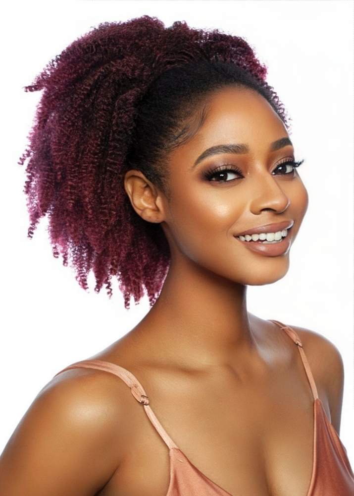 Burgundy Afro Coily Ponytail 