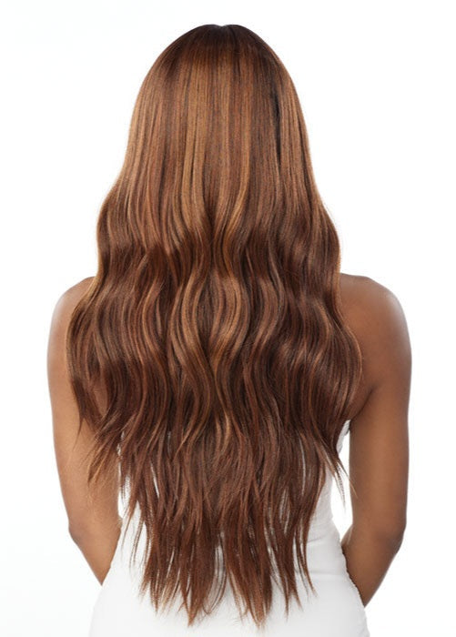 Long, wavy brown hair on a white background