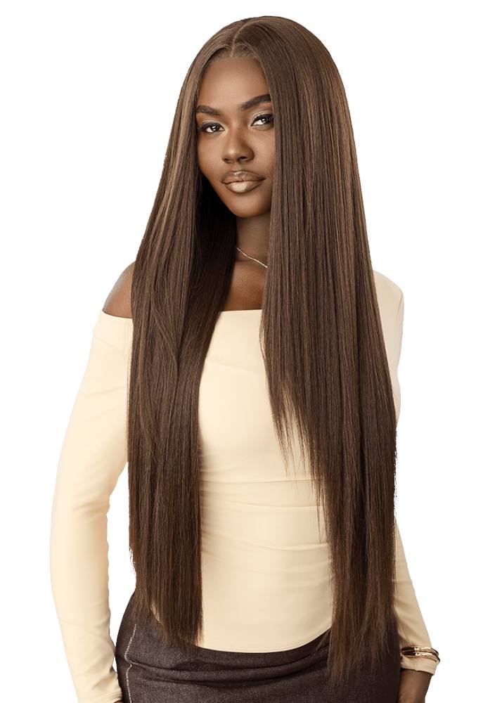Razor Cut extra long straight brown human hair wig