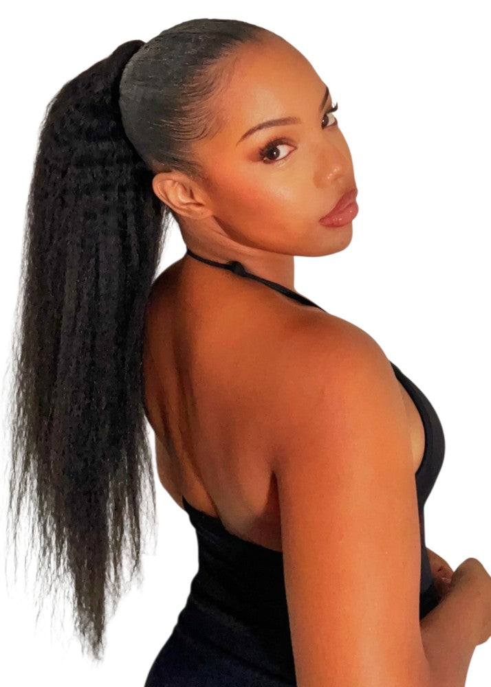 Long Kinky Straight Human Hair Ponytail 