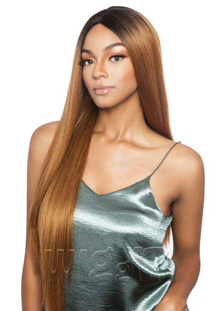 BS295 Brown Sugar Human Hair Blend Swiss Lace Front Wig Mane